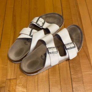 Birkenstocks with white buckle